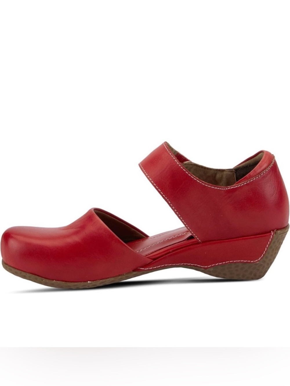 Red Women's Mary Jane Clog - Comfortable Leather Hook & Loop strap